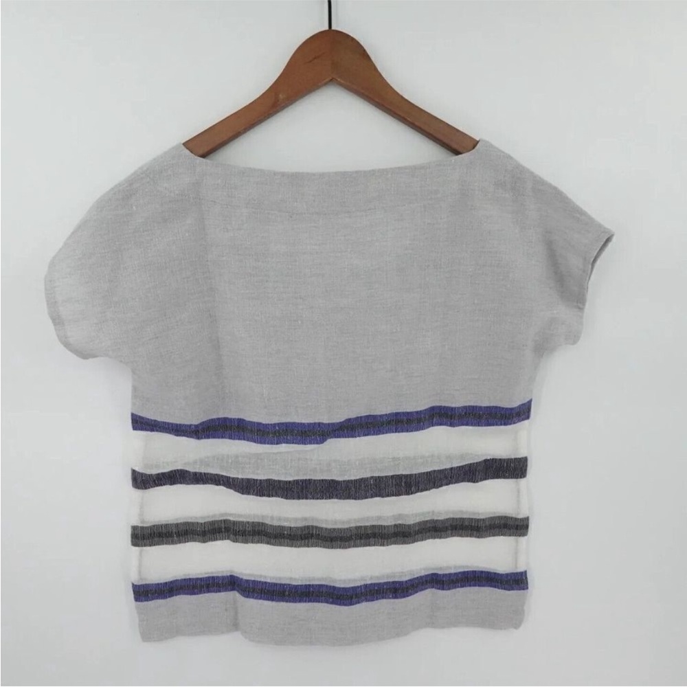 Lemlem Gray and Blue Striped Short Sleeve Top - Picture 4 of 6